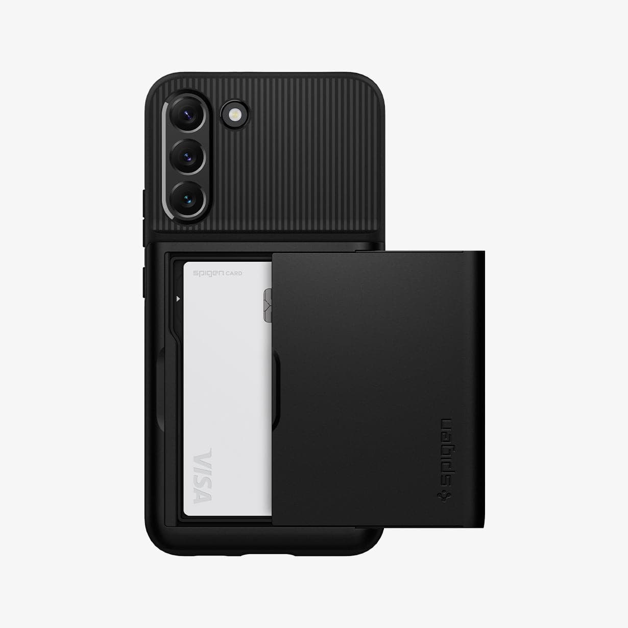 ACS03961 - Galaxy S22 Plus 5G Case Slim Armor CS in black showing the back with card slot open and card in slot