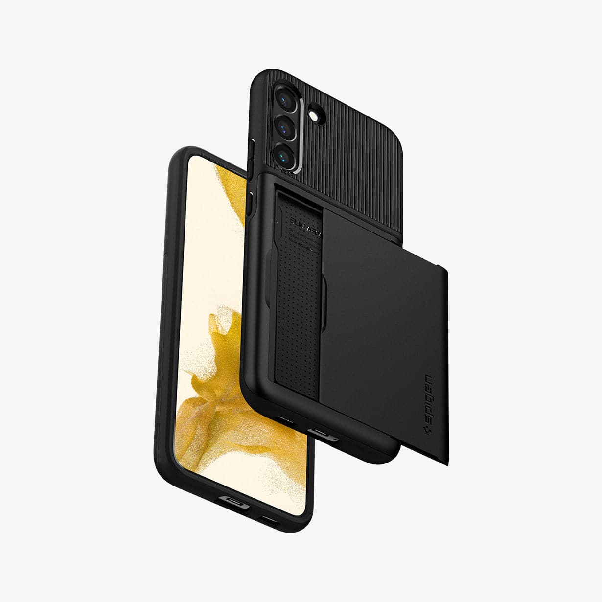 ACS03961 - Galaxy S22 Plus 5G Case Slim Armor CS in black showing the back, front and sides with card slot open