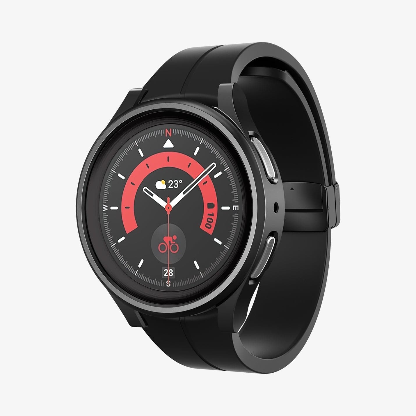 ACS05589 - Galaxy Watch 5 Pro (45mm) Case Thin Fit Glass in black showing the front and inside of band