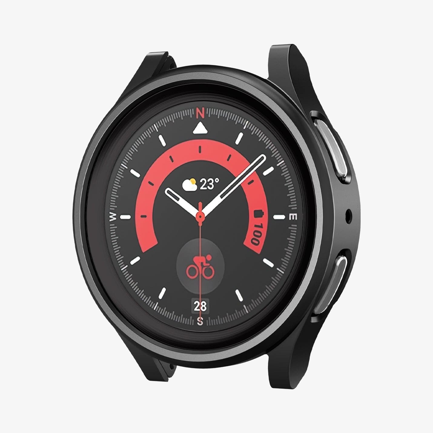 ACS05589 - Galaxy Watch 5 Pro (45mm) Case Thin Fit Glass in black showing the front and side of watch face