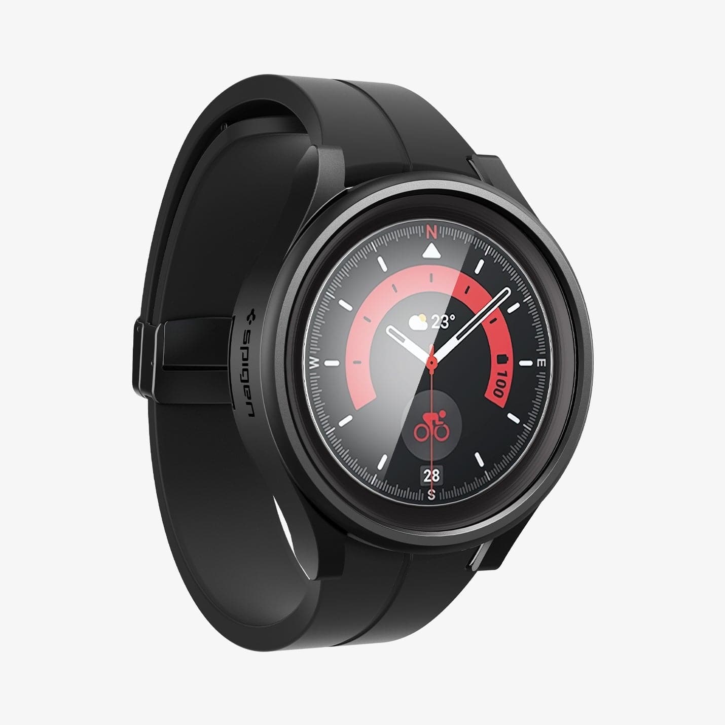 ACS05589 - Galaxy Watch 5 Pro (45mm) Case Thin Fit Glass in black showing the front and side