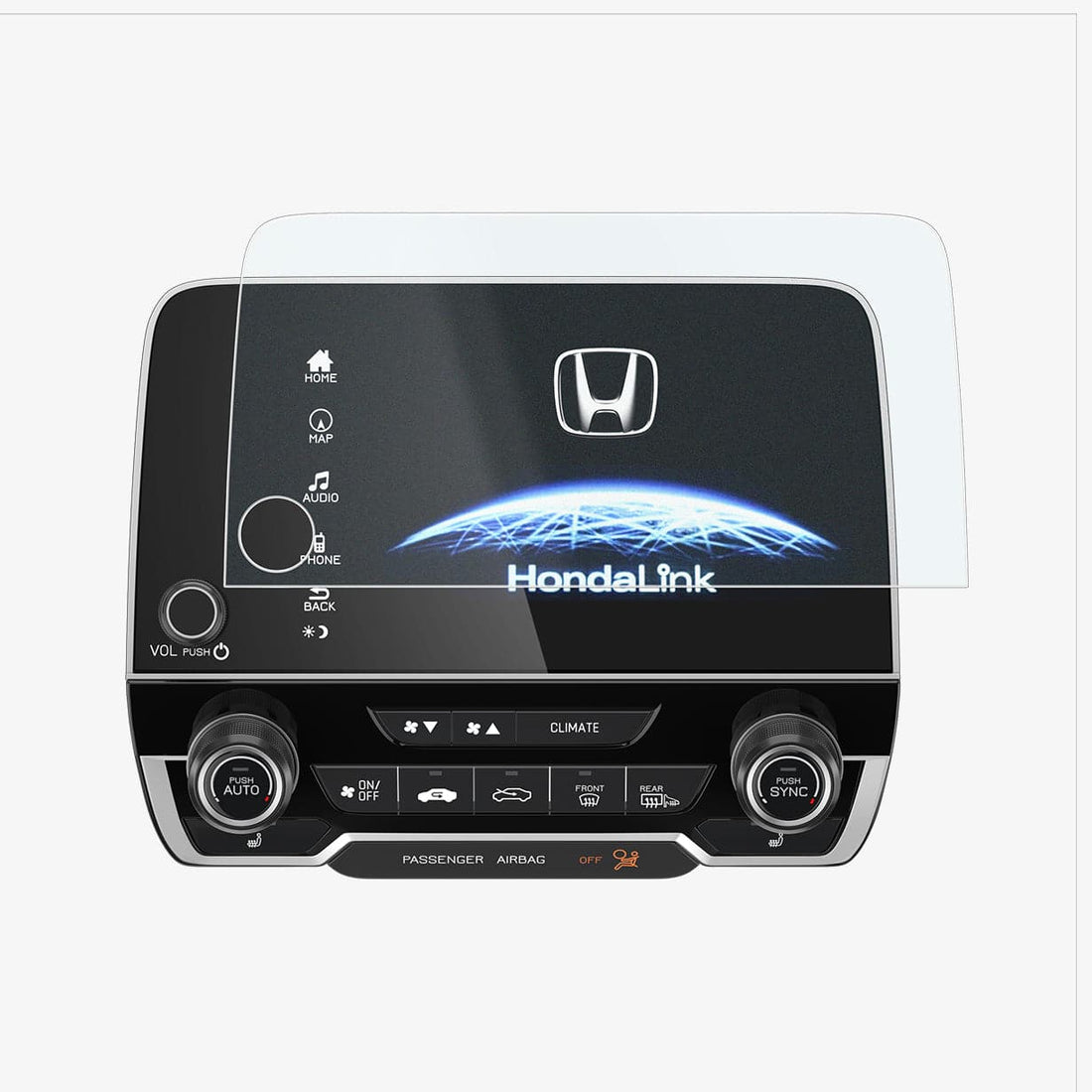 AGL04129 - Honda CR-V 7" Screen Protector GLAS.tR Slim Anti-Glare showing the touch screen display, screen protector and packaging