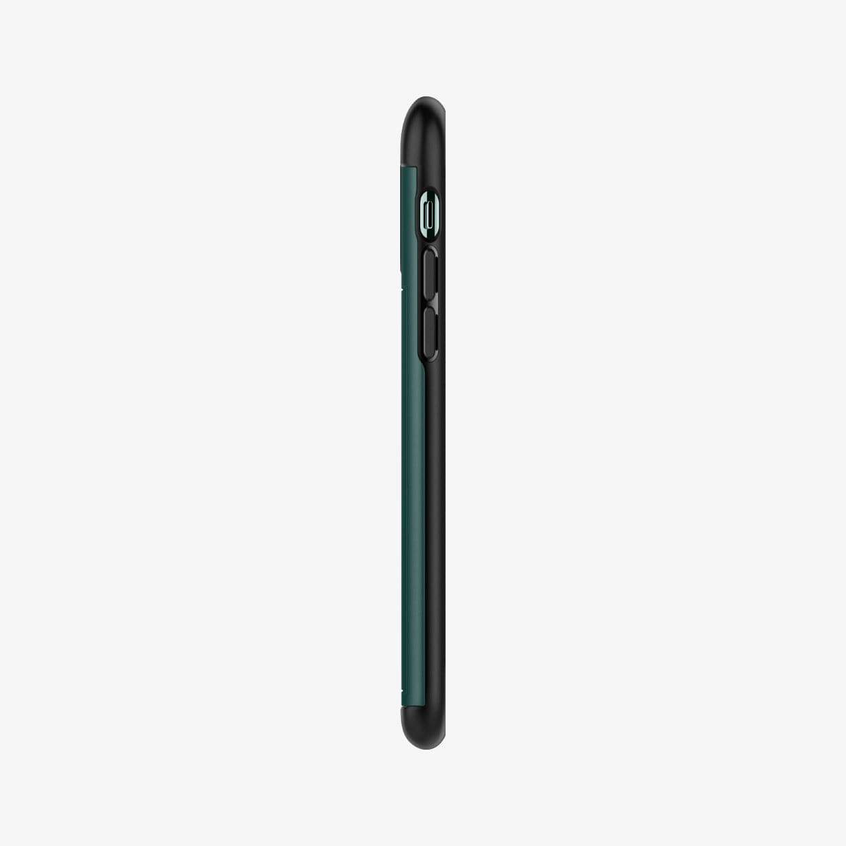 ACS00419 - iPhone 11 Pro Case Slim Armor CS in midnight green showing the side with volume controls