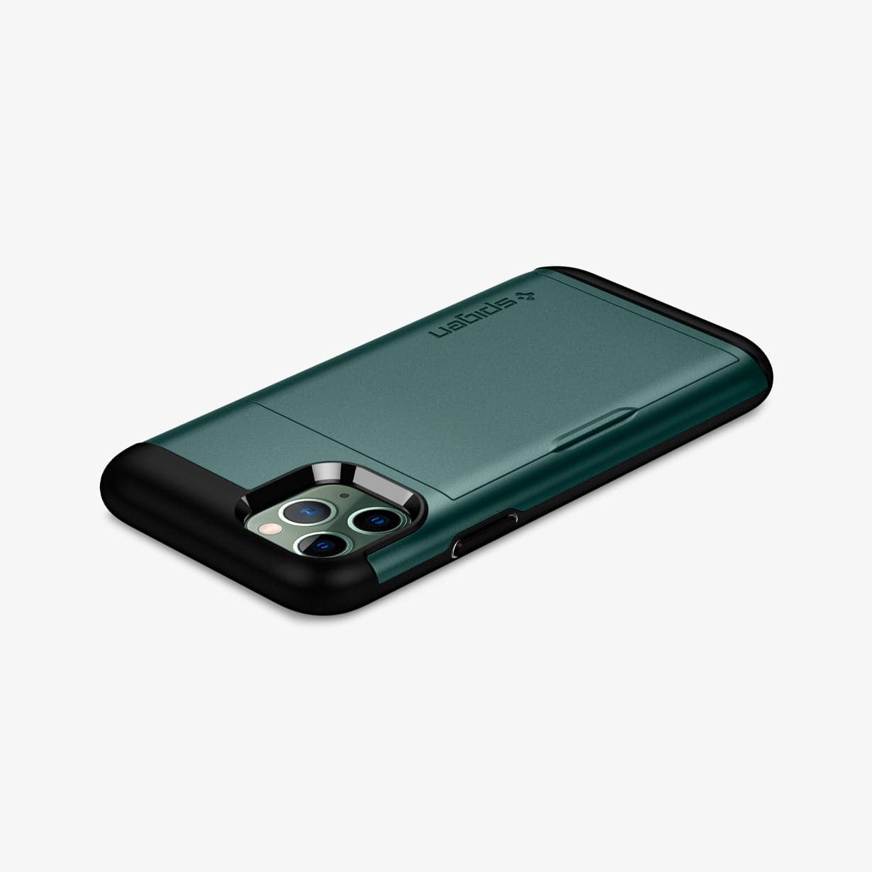 ACS00419 - iPhone 11 Pro Case Slim Armor CS in midnight green showing the back, side and top