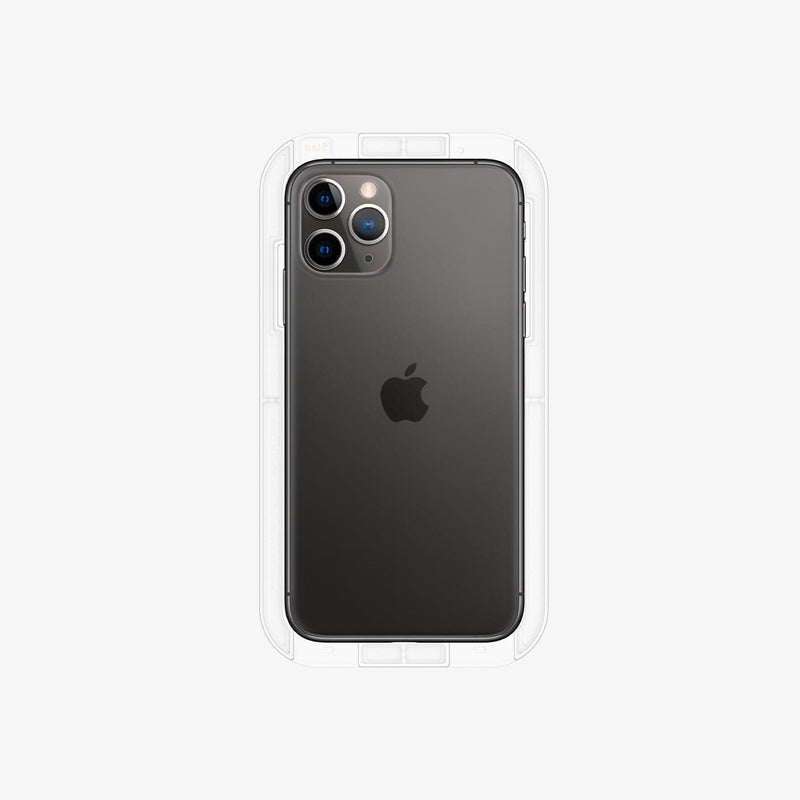 065GL25359 - iPhone XS Max Screen Protector GLAS.tR EZ Fit showing the back with ez fit tray installed on device