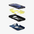 ACS02301 - iPhone 12 Mini Case Tough Armor in navy blue showing the hard pc, soft tpu, impact foam and device