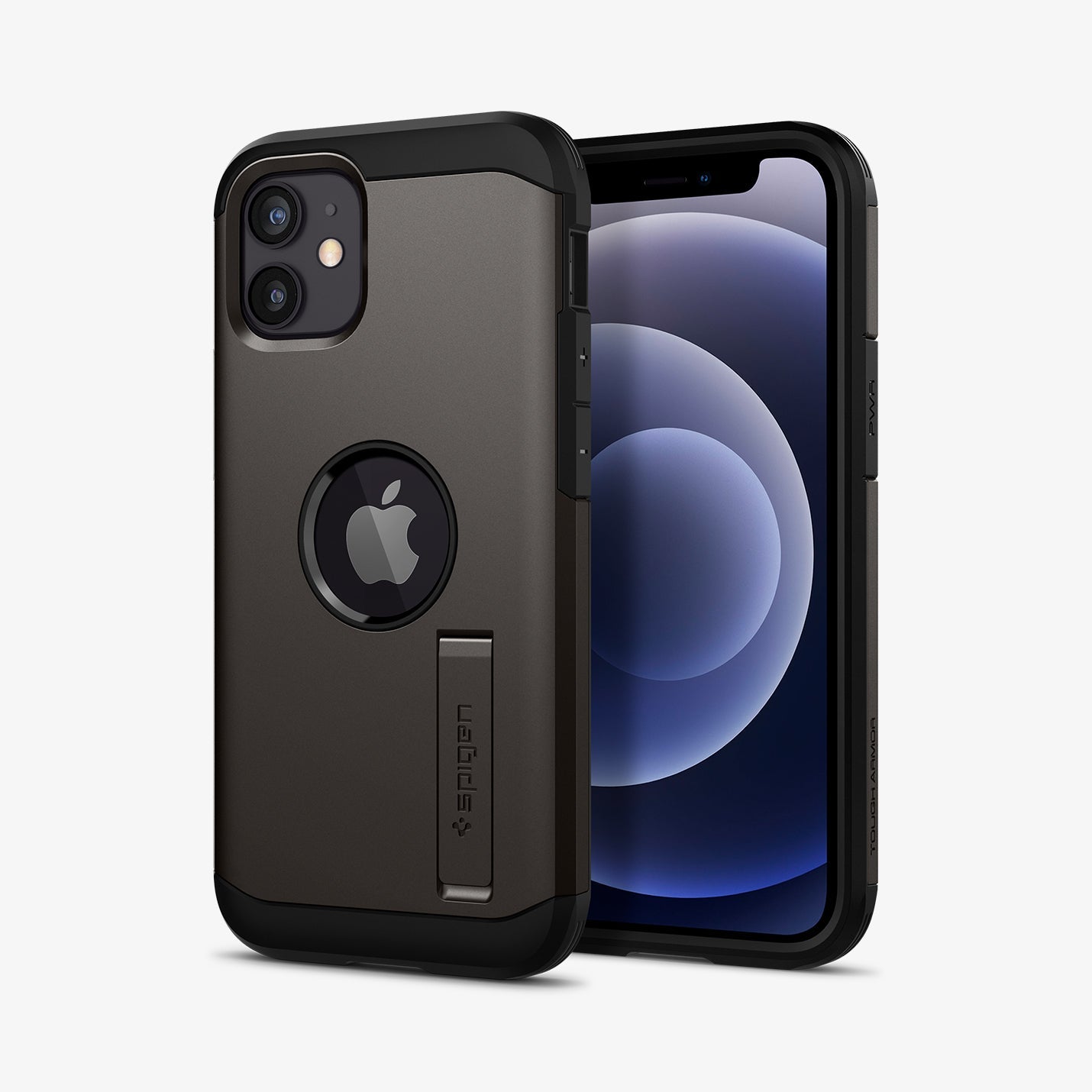 ACS01752 - iPhone 12 Mini Case Tough Armor in gunmetal showing the back and front