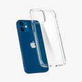 ACS01745 - iPhone 12 Mini Case Ultra Hybrid in crystal clear showing the back with case hovering away from device