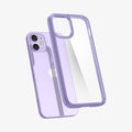 ACS03110 - iPhone 12 Mini Case Ultra Hybrid in iris purple showing the back with case hovering away from device