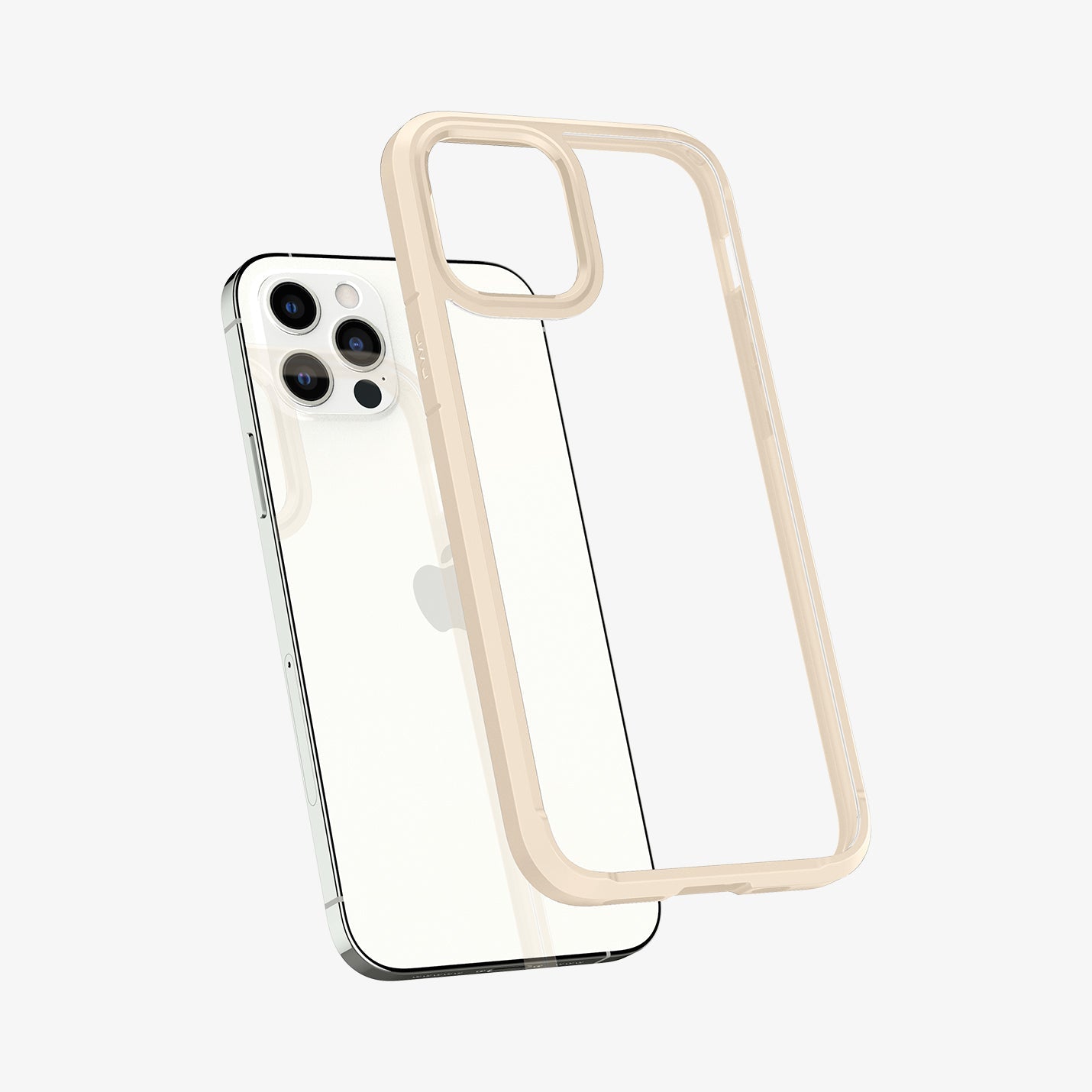 ACS02177 - iPhone 12 Pro / 12 Case Ultra Hybrid in sand beige showing the back with case hovering away from device