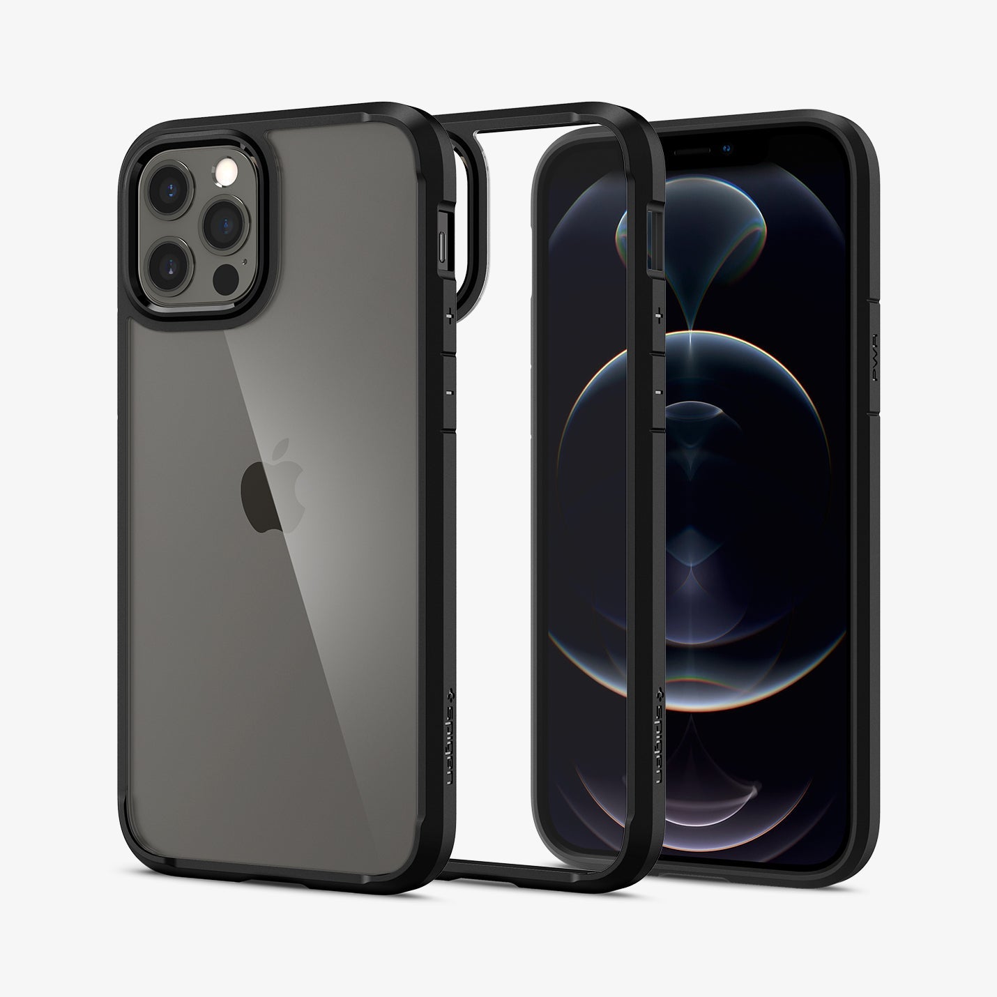 ACS01703 - iPhone 12 Pro / 12 Case Ultra Hybrid in matte black showing the back, inside and front