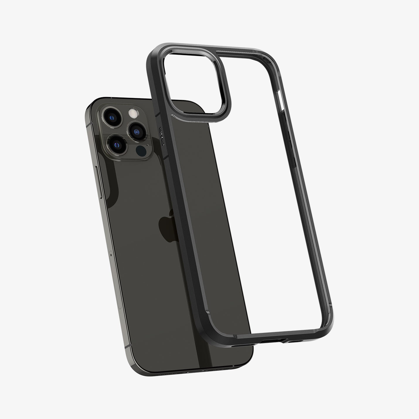 ACS01703 - iPhone 12 Pro / 12 Case Ultra Hybrid in matte black showing the back with case hovering away from device