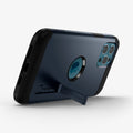 ACS02295 - iPhone 12 Pro Max Case Tough Armor in metal slate showing the back and bottom with device propped up by built in kickstand