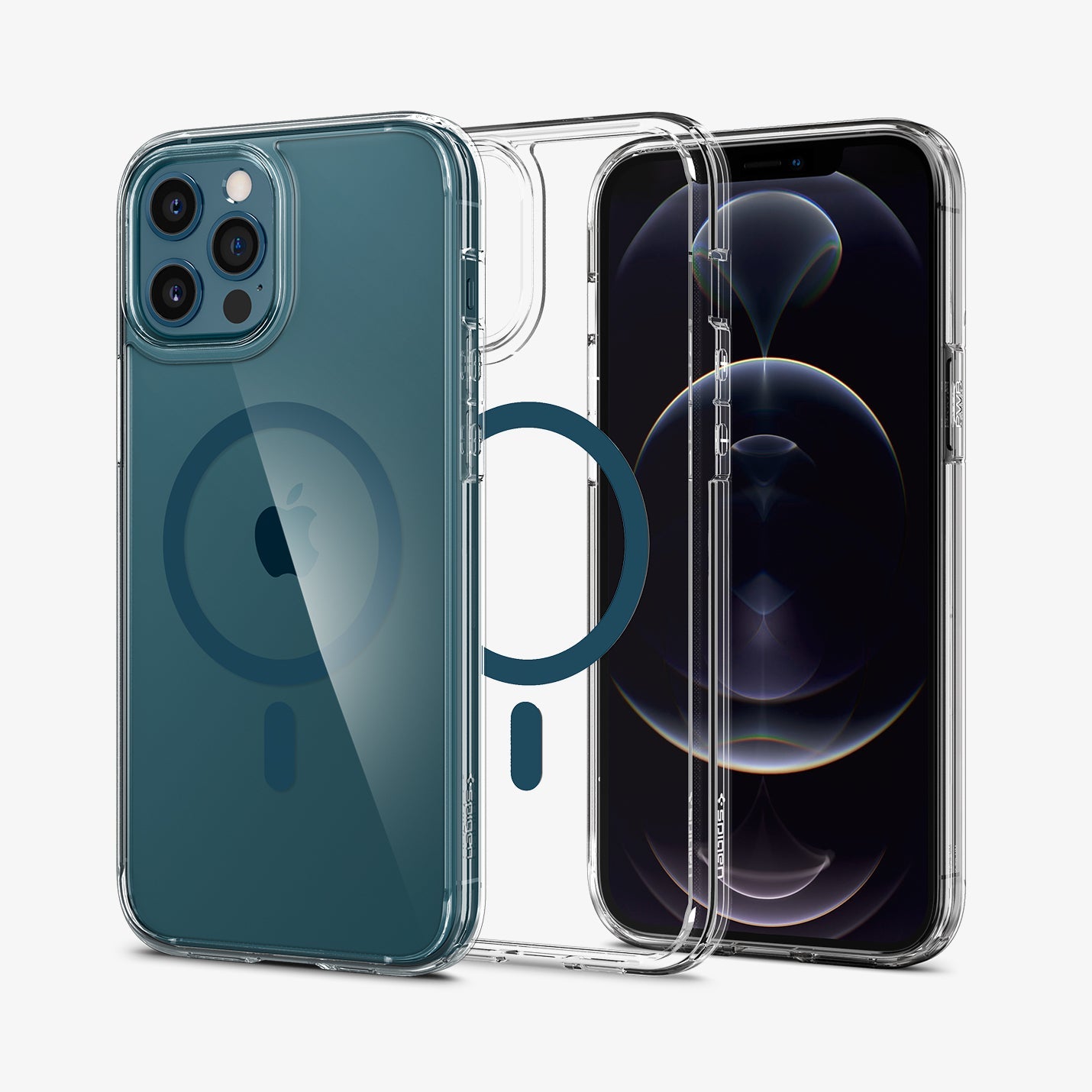 ACS02624 - iPhone 12 Pro Max Case Ultra Hybrid Mag Safe Compatible in pacific blue showing the back, inside and front