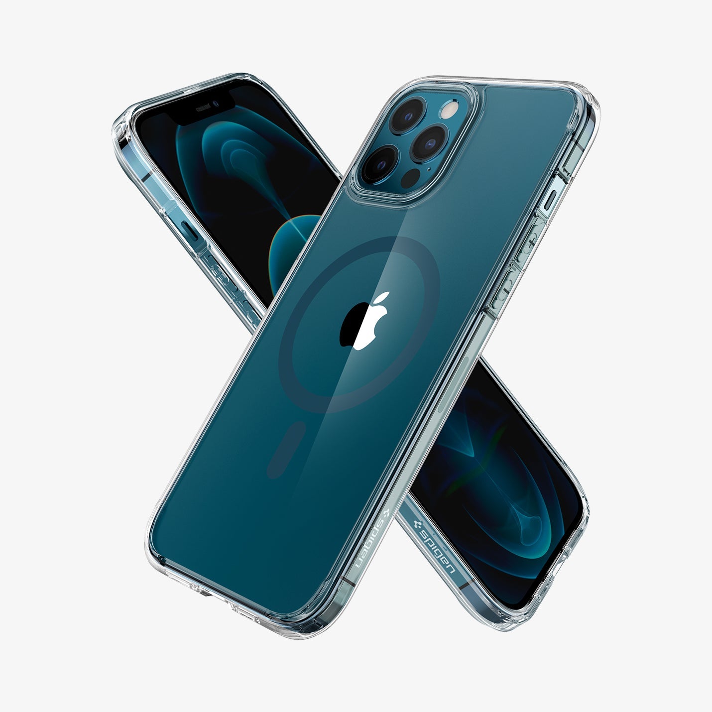 ACS02624 - iPhone 12 Pro Max Case Ultra Hybrid Mag Safe Compatible in pacific blue showing the back, front and sides
