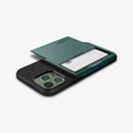 ACS04559 - iPhone 13 Pro Max Case Slim Armor CS in midnight green showing the back, side and top with card in slot