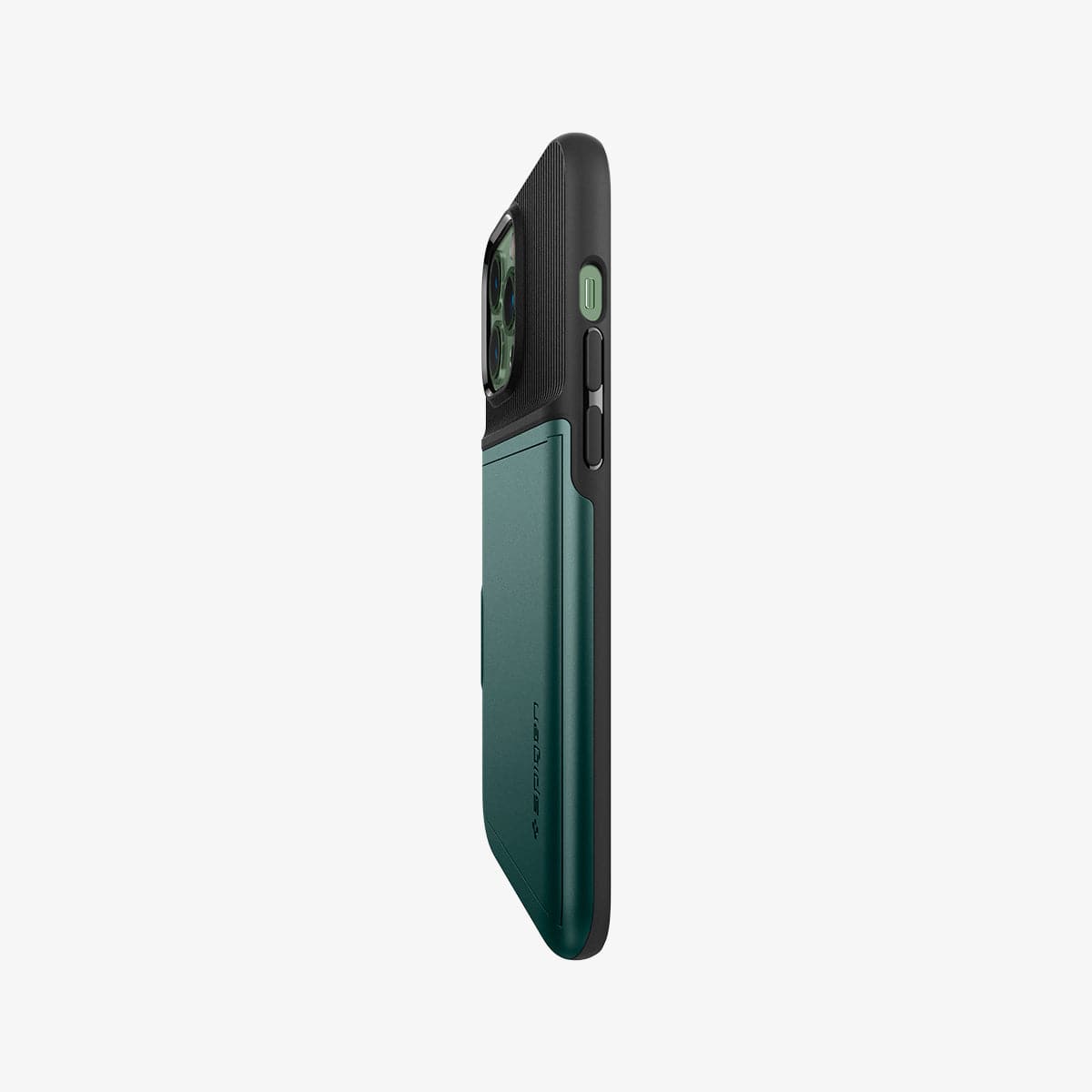 ACS04559 - iPhone 13 Pro Max Case Slim Armor CS in midnight green showing the side and partial back
