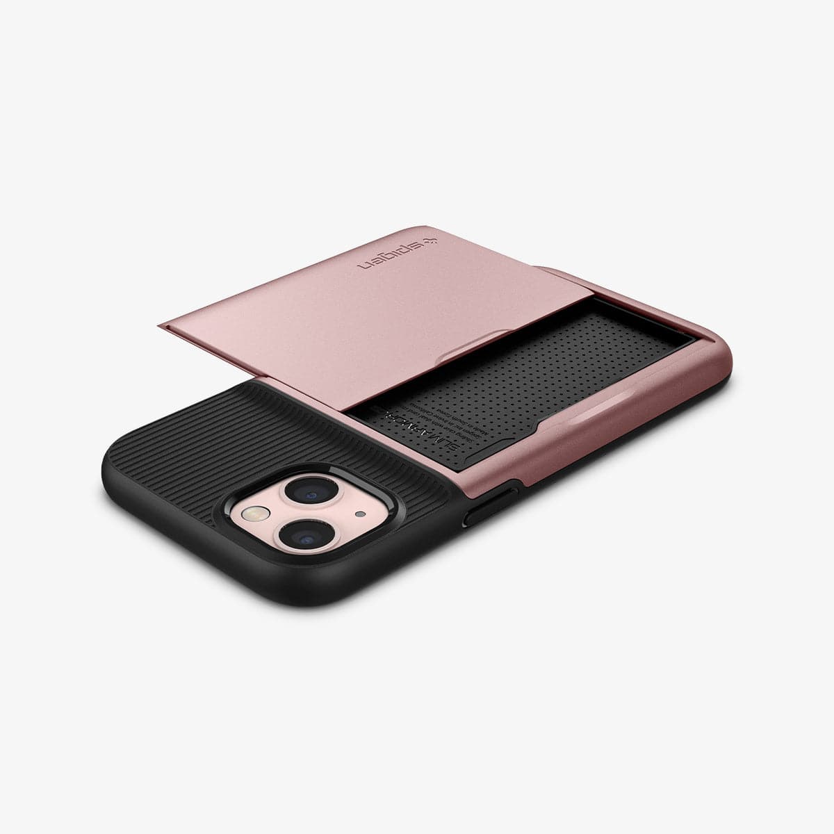 ACS03537 - iPhone 13 Case Slim Armor CS in rose gold showing the back, side and top with card slot open