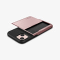 ACS03537 - iPhone 13 Case Slim Armor CS in rose gold showing the back, side and top with card slot open