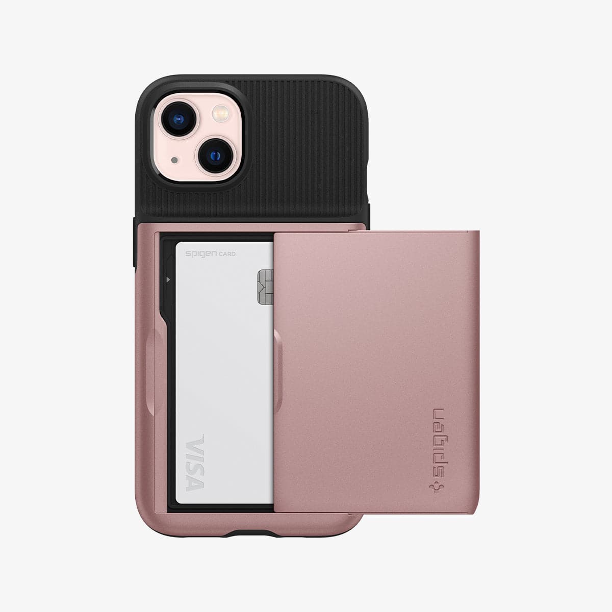 ACS03537 - iPhone 13 Case Slim Armor CS in rose gold showing the back with card in slot