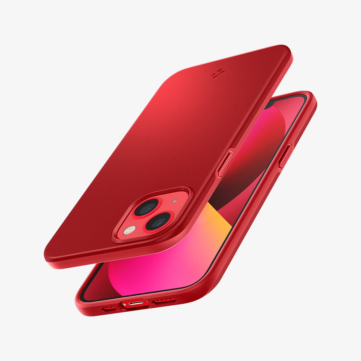 ACS03511 - iPhone 13 Case Thin Fit in red showing the back, front, sides, top and bottom