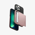 ACS03219 - iPhone 13 Pro Max Case Slim Armor CS in rose gold showing the back, front and sides with card in slot