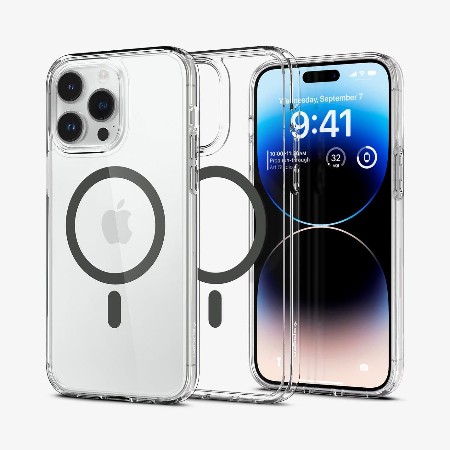 ACS04970 - iPhone 14 Pro Case Ultra Hybrid (MagFit) in graphite showing the back, inside and front