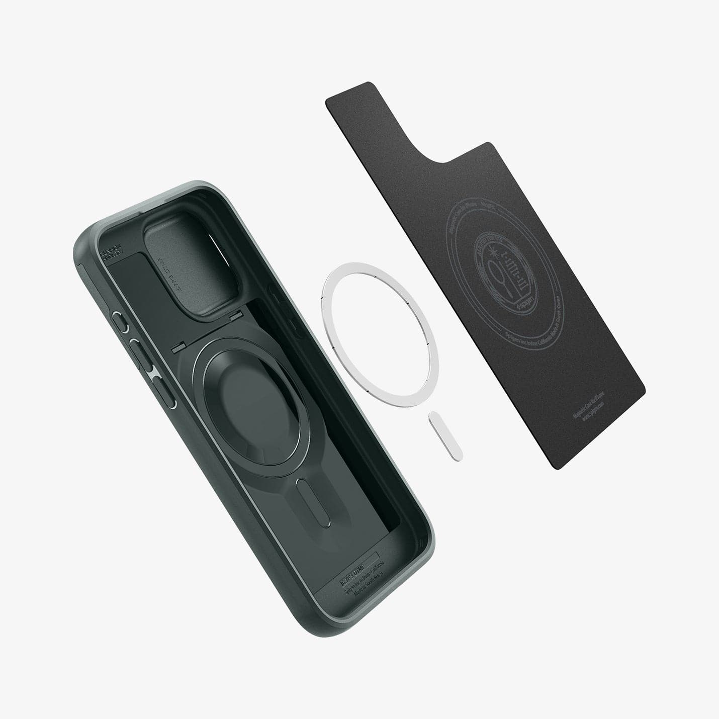 ACS06739 - iPhone 15 Pro Case Optik Armor (MagFit) in abyss green showing the inside magnetic ring layers