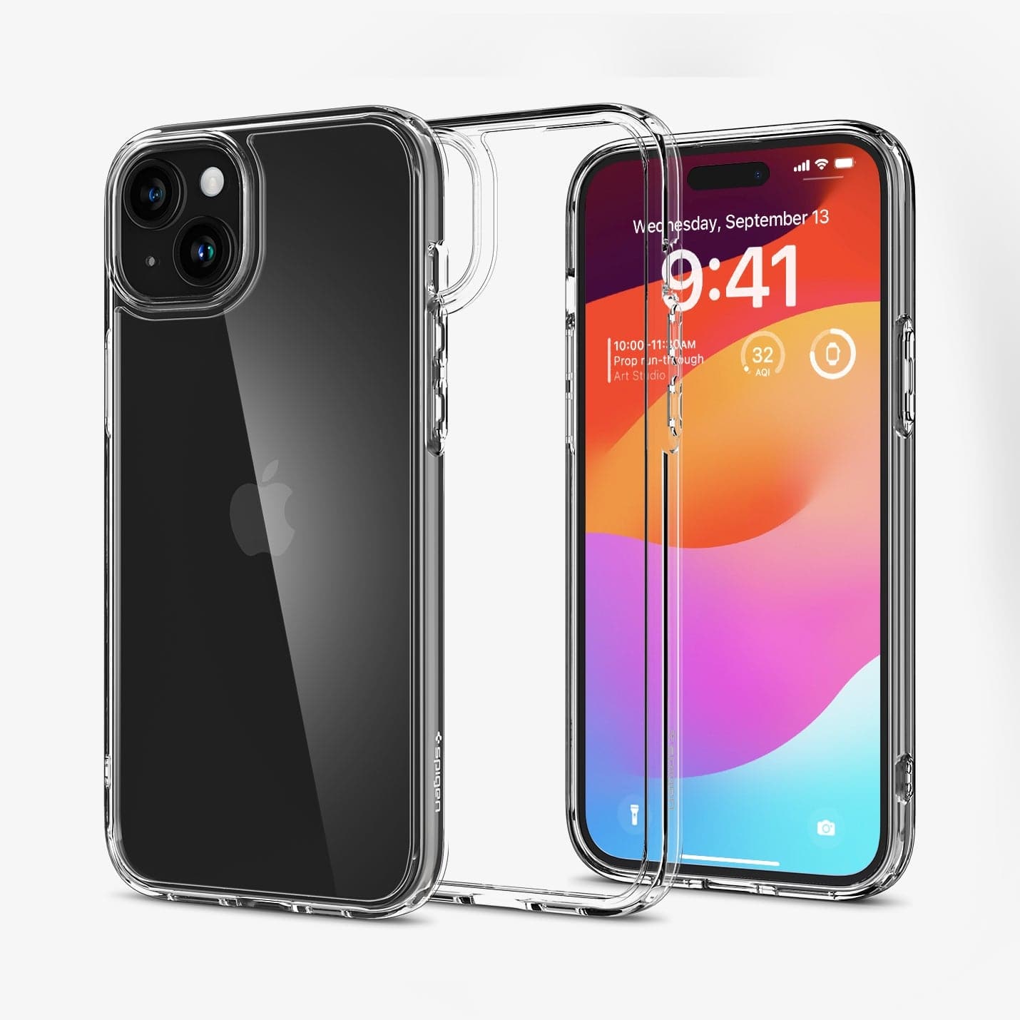 ACS06653 - iPhone 15 Plus Case Ultra Hybrid in crystal clear showing the back, inside and front