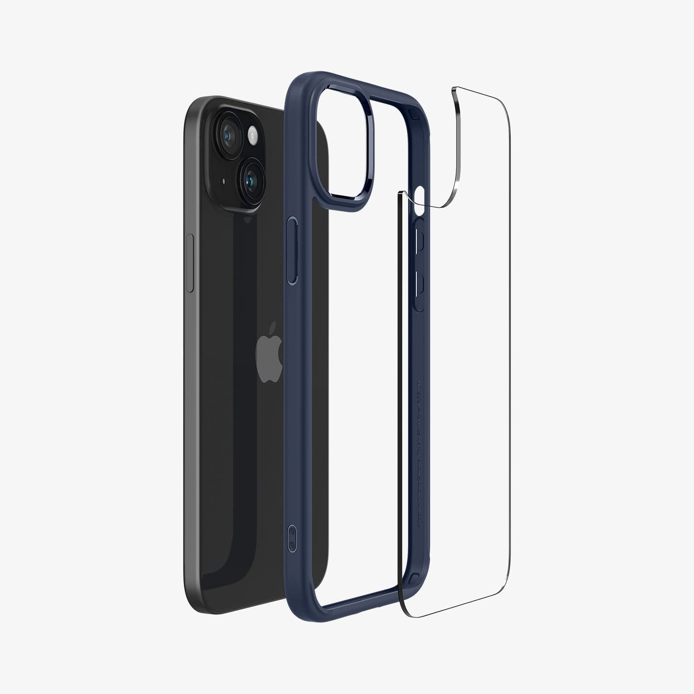 ACS06659 - iPhone 15 Plus Case Ultra Hybrid in navy blue showing the back with multiple layers of case hovering away from device