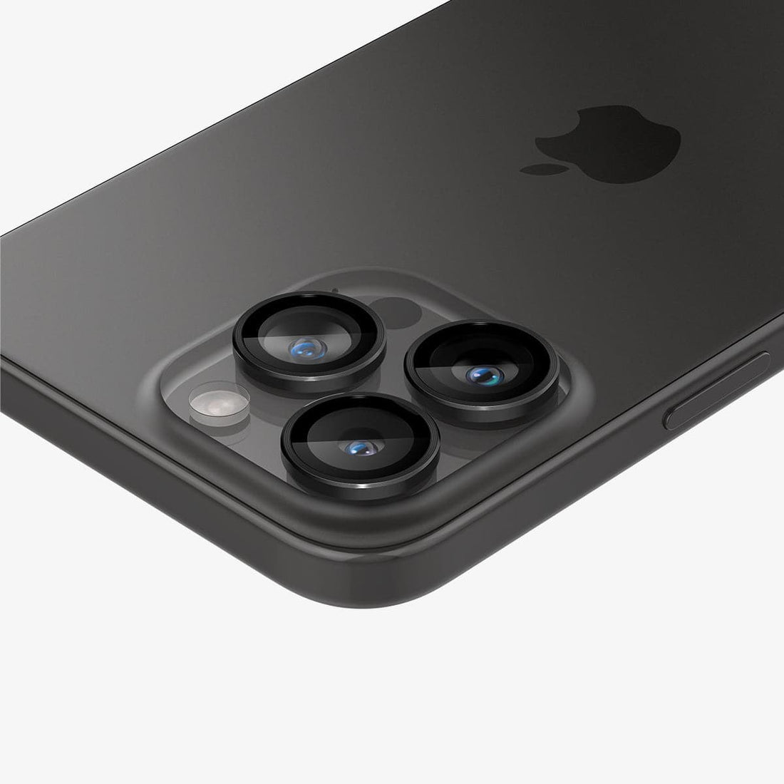 AGL05205 - iPhone 16 Pro / 16 Pro Max Optik Pro Lens Protector in black showing the device, two lens protectors and packaging
