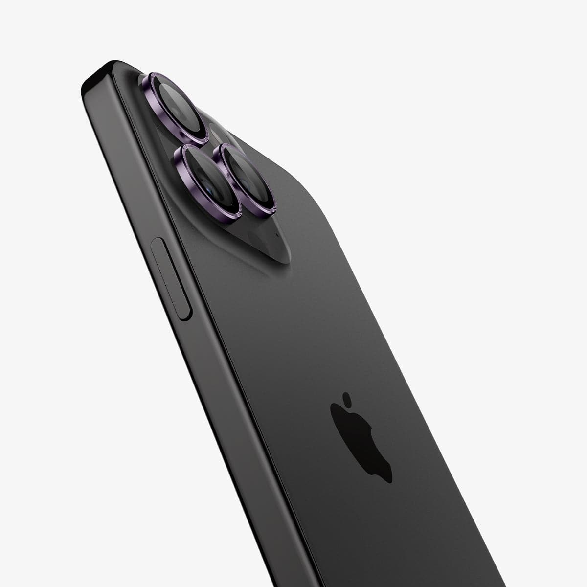 AGL05597 - iPhone 15 Pro / 15 Pro Max Optik Pro Lens Protector in deep purple showing the back and side zoomed in on camera lens