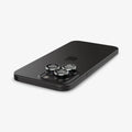 AGL05599 - iPhone 15 Pro / 15 Pro Max Optik Pro Lens Protector in silver showing the back with lens protector hovering above the camera lens