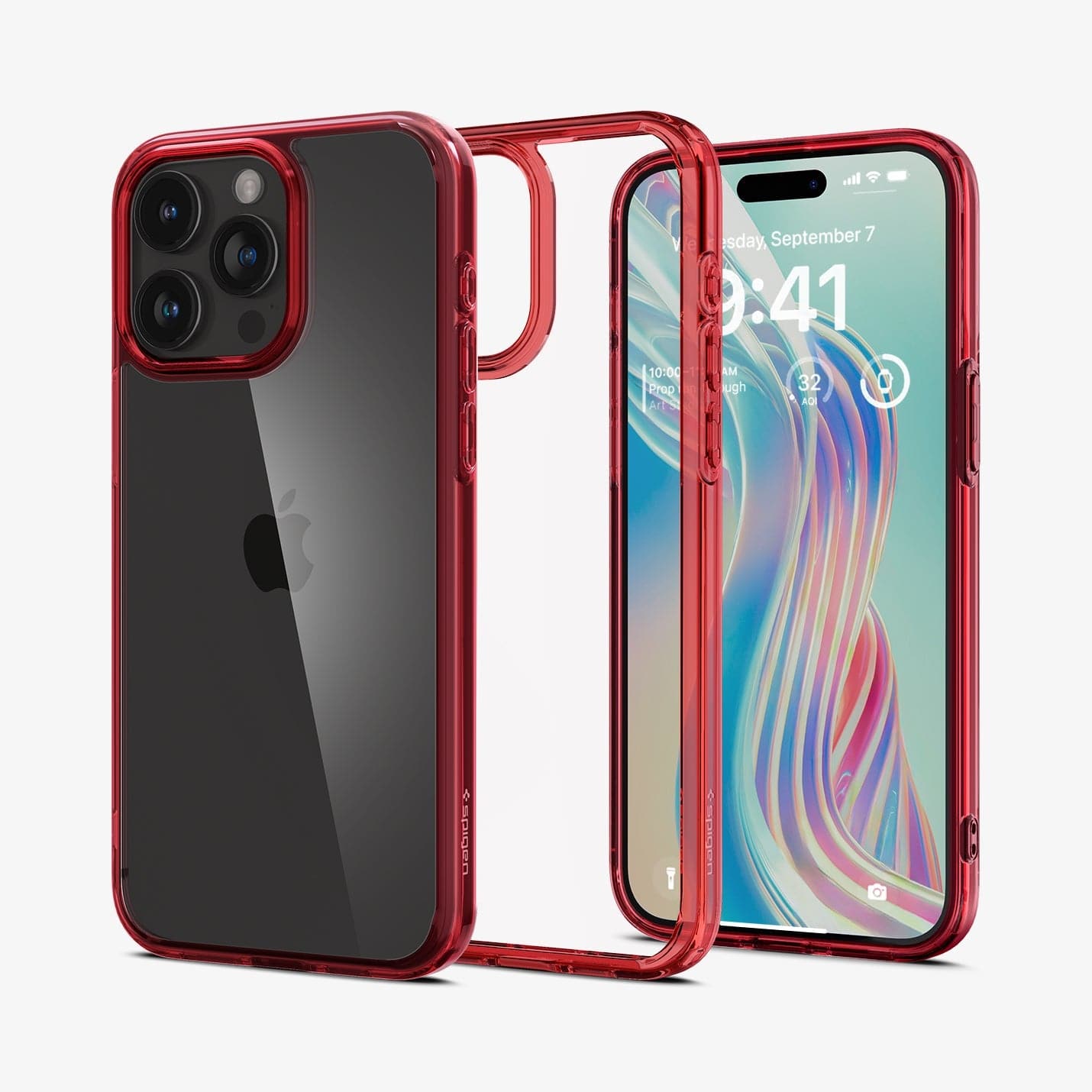 ACS07054 - iPhone 15 Pro Case Ultra Hybrid in deep red showing the back, inside and front