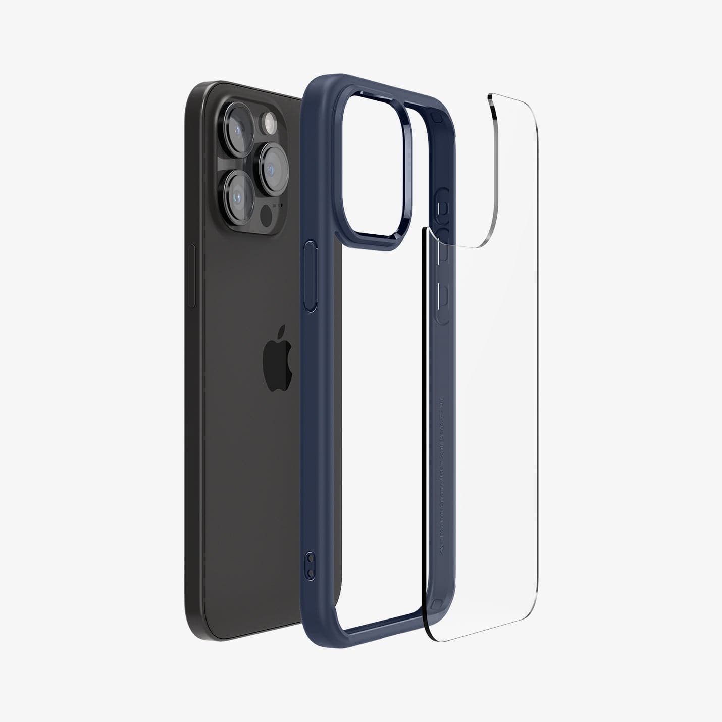 ACS06573 - iPhone 15 Pro Max Case Ultra Hybrid in navy blue showing the back with multiple layers of case hovering away from device