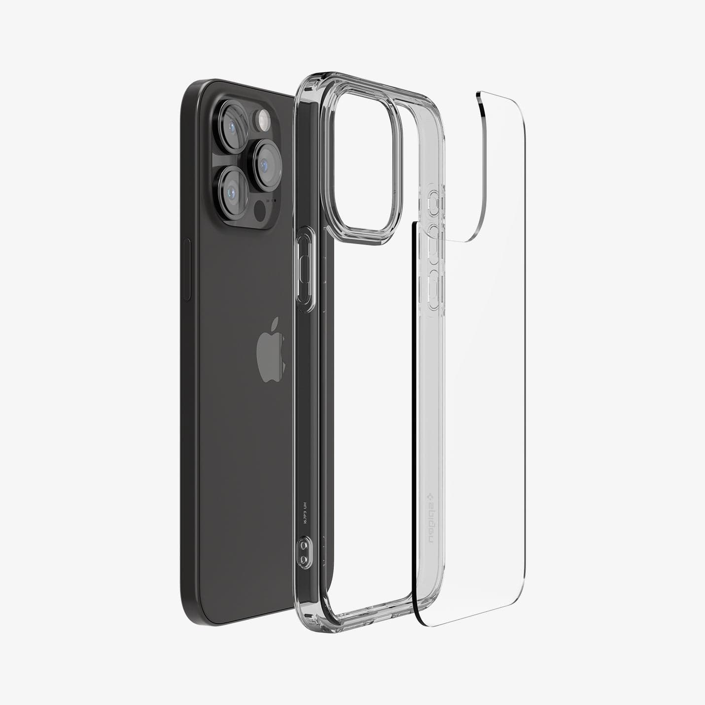ACS06575 - iPhone 15 Pro Max Case Ultra Hybrid in space crystal showing the multiple layers of case hovering away from device