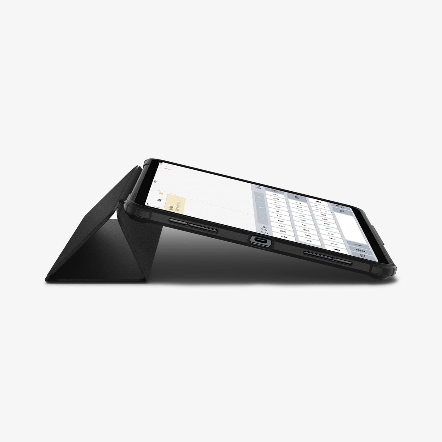 ACS03655 - iPad Pro 11" (2022/2021/2020/2018) Case Ultra Hybrid Pro showing the bottom and front with device propped up by built in kickstand
