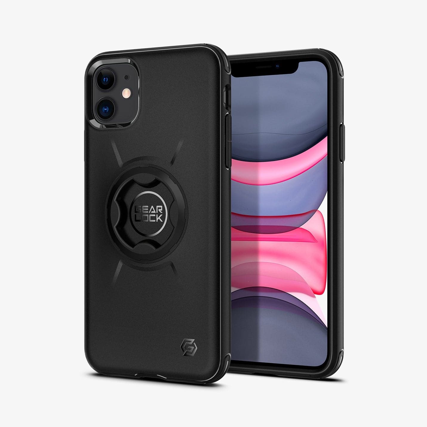 ACS00279 - iPhone 11 Case Gearlock Bike Mount in black showing the back and front