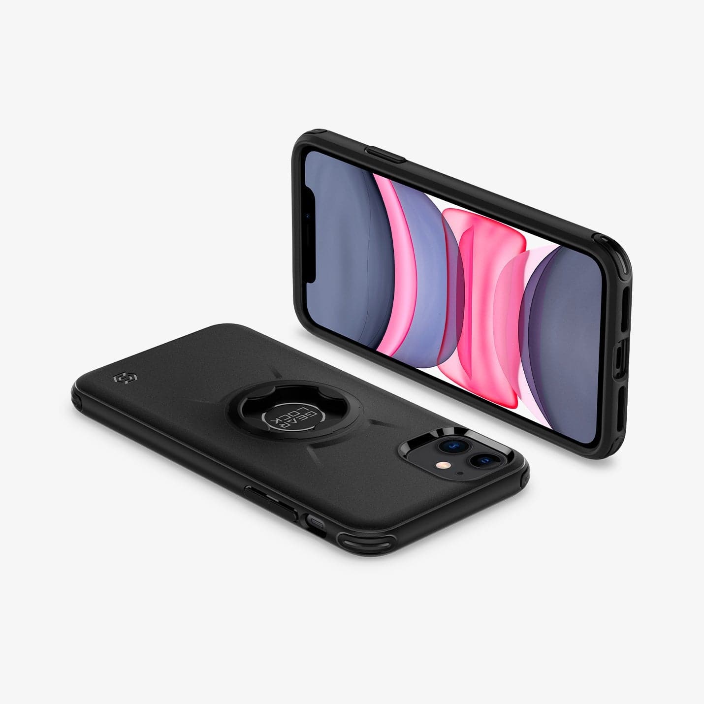 ACS00279 - iPhone 11 Case Gearlock Bike Mount in black showing the back, front and sides