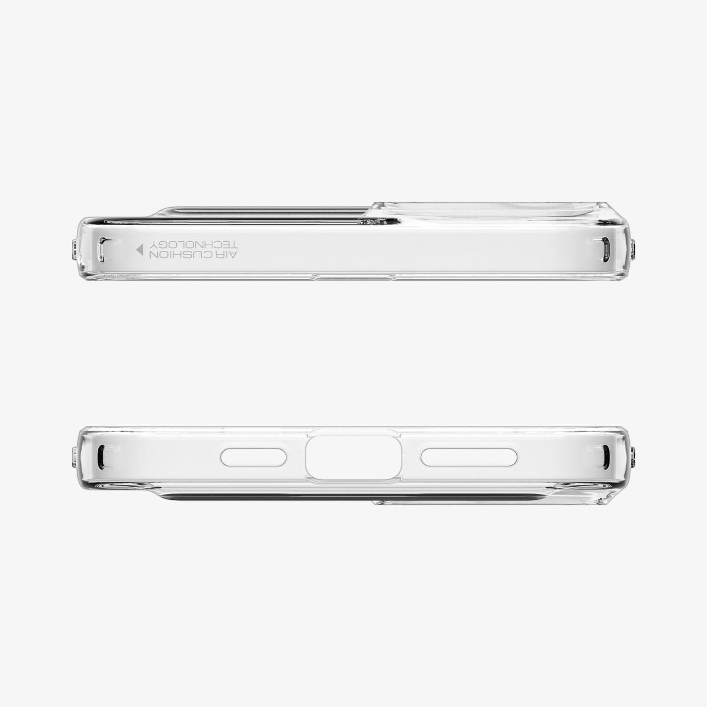 ACS05054 - iPhone 14 Case Crystal Slot in crystal clear showing the top and bottom with precise cutouts
