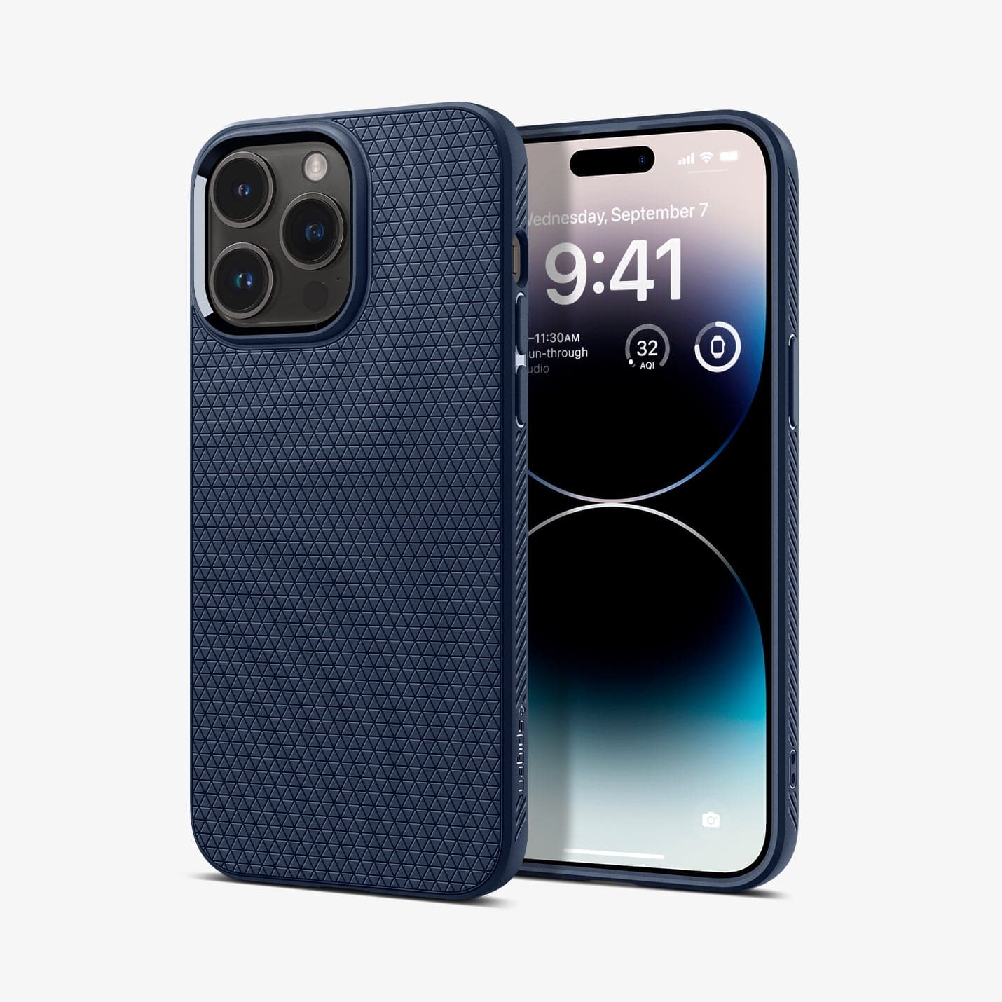 ACS04958 - iPhone 14 Pro Case Liquid Air in navy blue showing the back and front