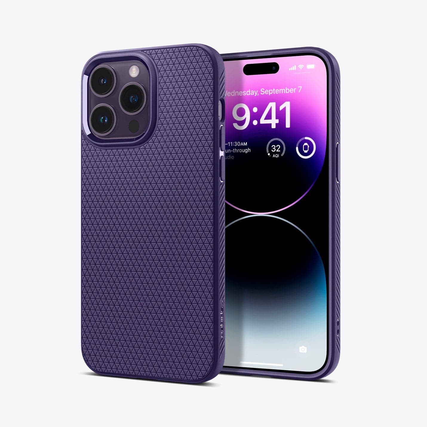 ACS05575 - iPhone 14 Pro Max Case Liquid Air in deep purple showing the back and front