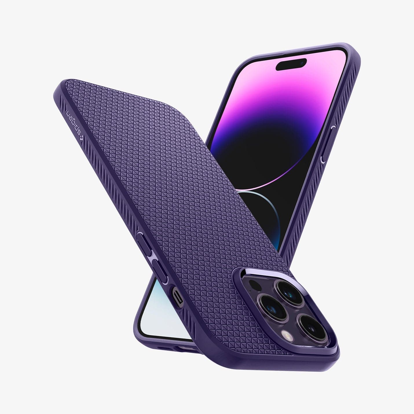 ACS05575 - iPhone 14 Pro Max Case Liquid Air in deep purple showing the back, front and sides