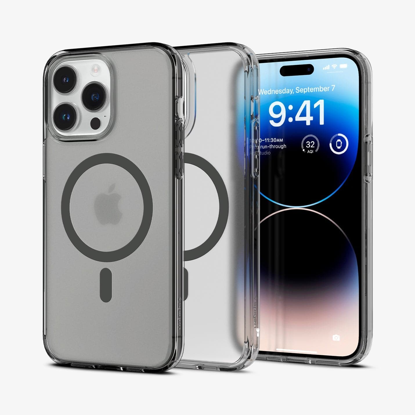 ACS05586 - iPhone 14 Pro Case Ultra Hybrid (MagFit) in frost black showing the back, inside and front