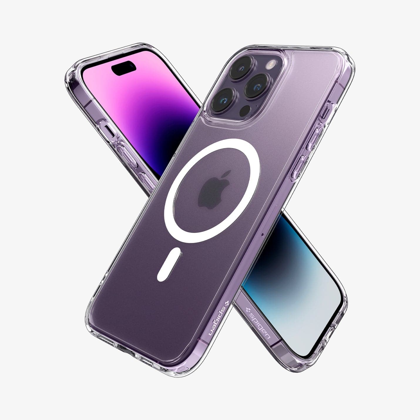 ACS05587 - iPhone 14 Pro Case Ultra Hybrid (MagFit) in frost clear showing the back, front and sides