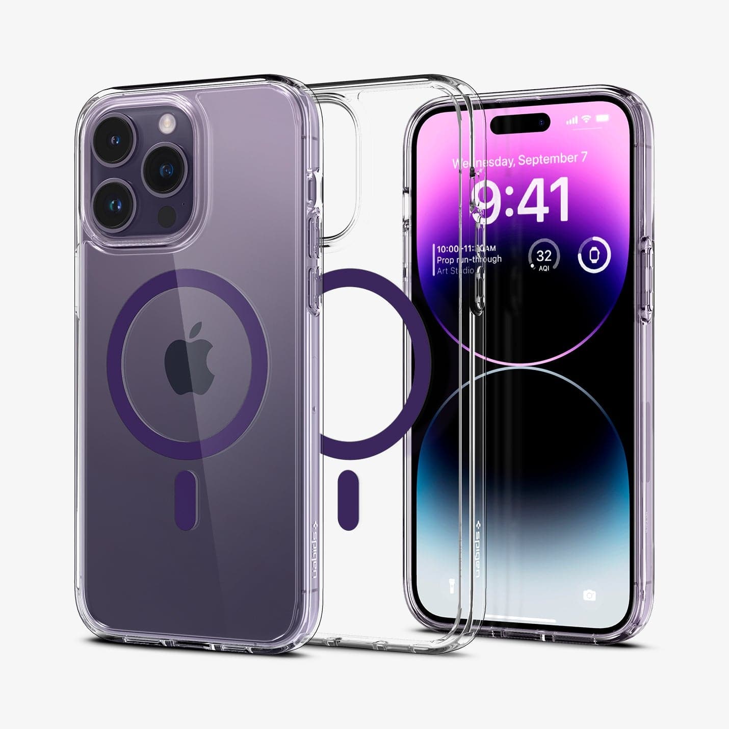 ACS05581 - iPhone 14 Pro Max Case Ultra Hybrid (MagFit) in deep purple showing the back, inside and front