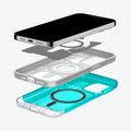 ACS06743 - iPhone 15 Pro Case Classic C1 (MagFit) in bondi blue showing the device hovering above the multiple layers of case