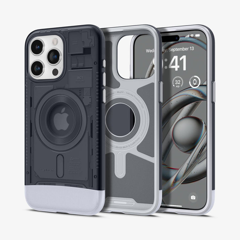 ACS06607 - iPhone 15 Pro Max Case Classic C1 (MagFit) in graphite showing the back, inside and front