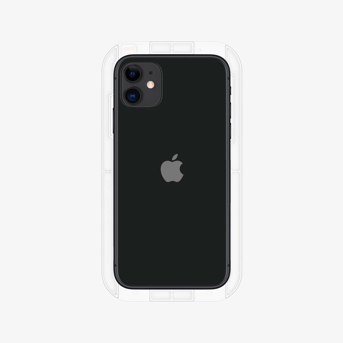 064GL25166 - iPhone 11 Screen Protector GLAS.tR EZ Fit showing the back with ez fit tray installed onto device