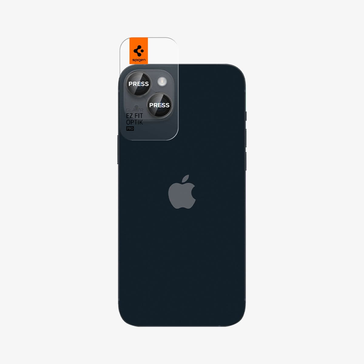 AGL05213 - iPhone 15 / 15 Plus Optik Pro Lens Protector in black showing the back with ez fit installed on camera lens
